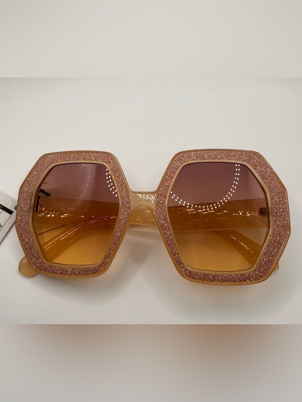 Sunset Orange Glitter Oversized Geometric Sunglasses NWT - Picture 3 of 3